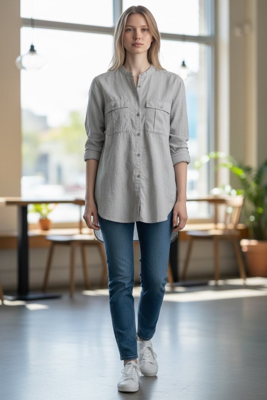 James Perse NWT Size 0 Gray Button Front Shirt Long Sleeve Utility Top